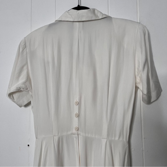 Vintage White Double-Breasted Midi Dress with pleated full skirt Retro Women 4 - Picture 5 of 9